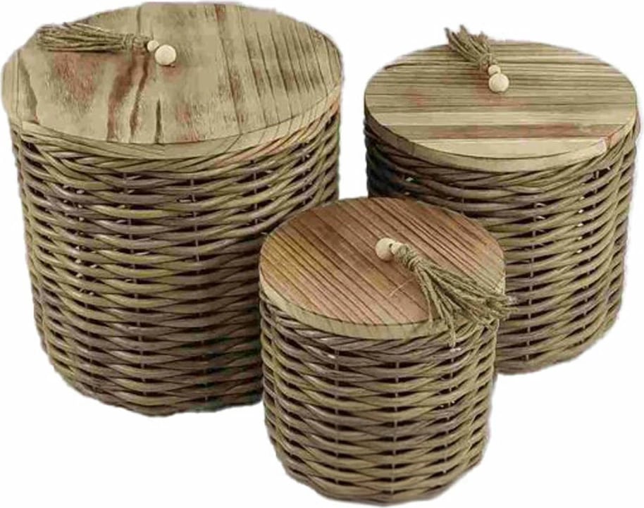Set kuti magazinimi KEGAN, 3 copë, dru, ratan, 32x32x30cm, ngjyrë kafe
