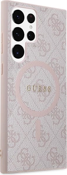 Mbështjellës Guess 4G Collection Leather Metal Logo MagSafe për Samsung Galaxy S24 Ultra hardcase TPU/PC me lëkurë eko magnetik MagSafe rozë