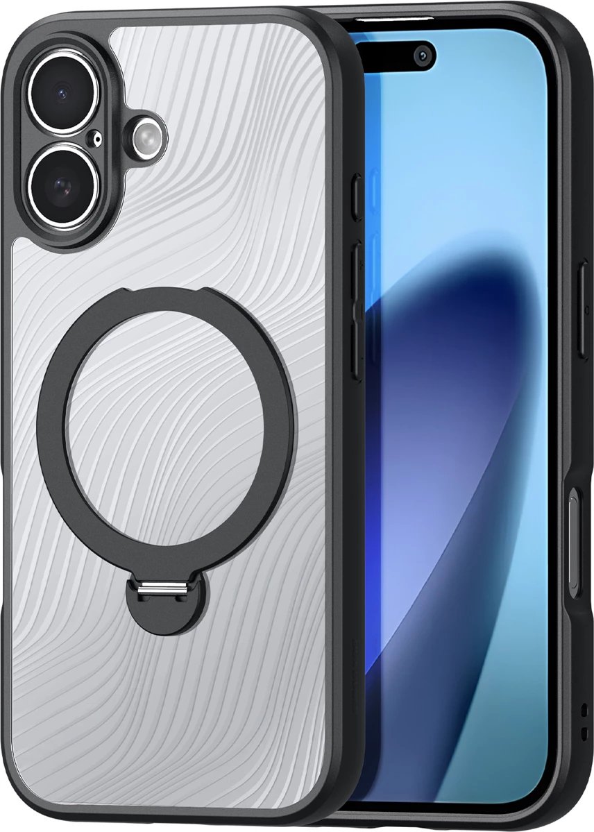 Mbështjellës Dux Ducis Aimo Mag për iPhone 17, me unazë magnetike dhe mbajtëse, i zi