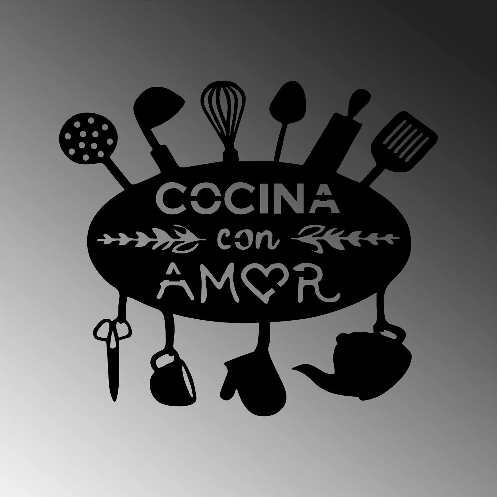 Aksesor dekorativ metalik për mur, Wallity, Cocina Con Amor, ngjyrë e zezë