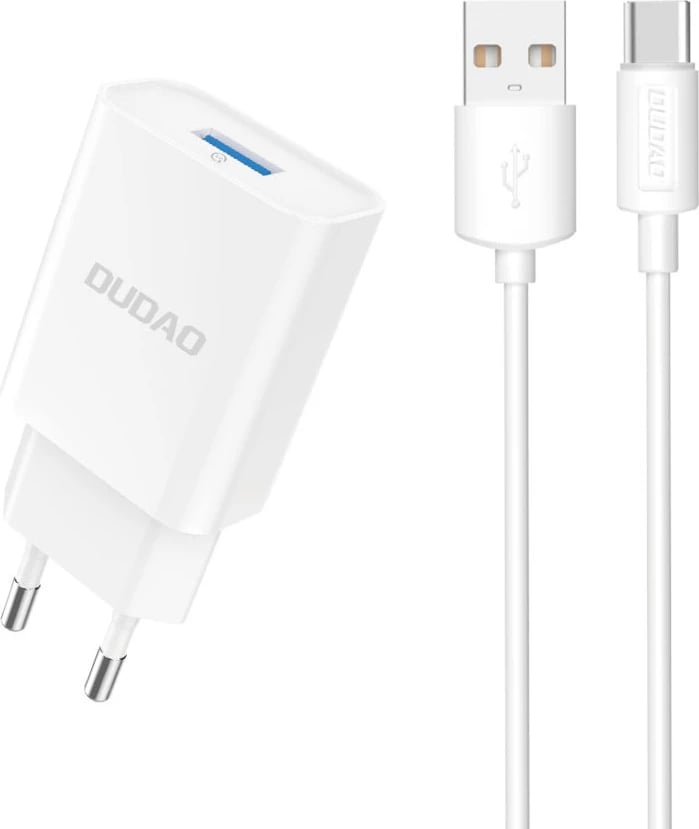 Karikues muri Dudao A4EU me USB-A 2.1A, me kabllo USB-A në USB-C, Bardhë
