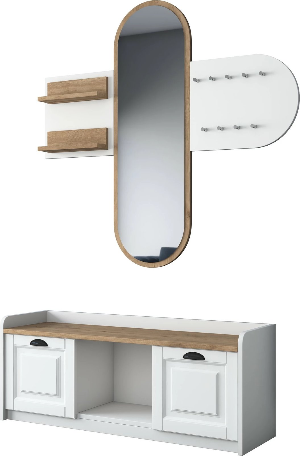 Stendë për korridor, ngjyrë e bardhë dhe arre, EE101-1983