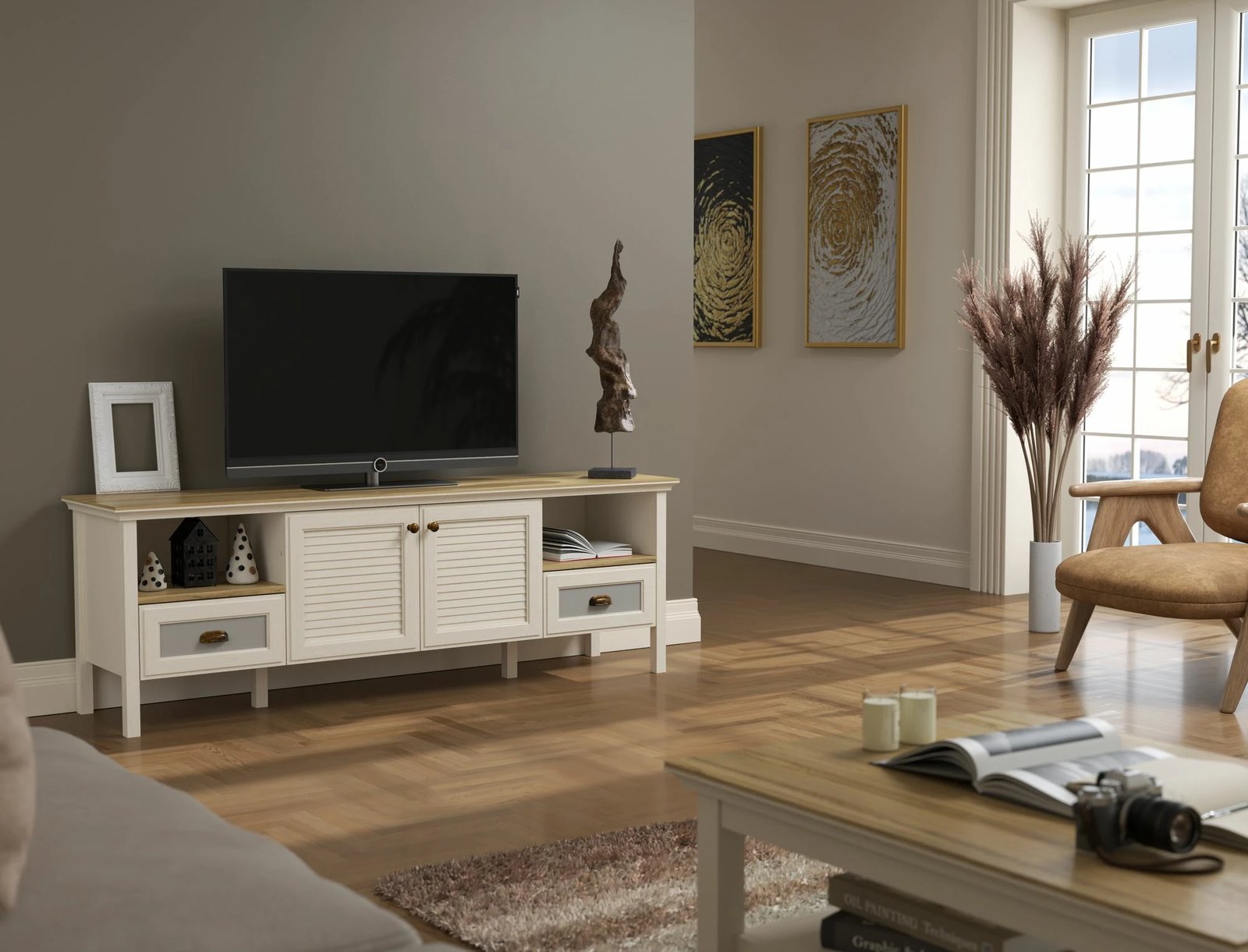 Komodë TV Skye Decor, krem, lis, gri, FRN-21025