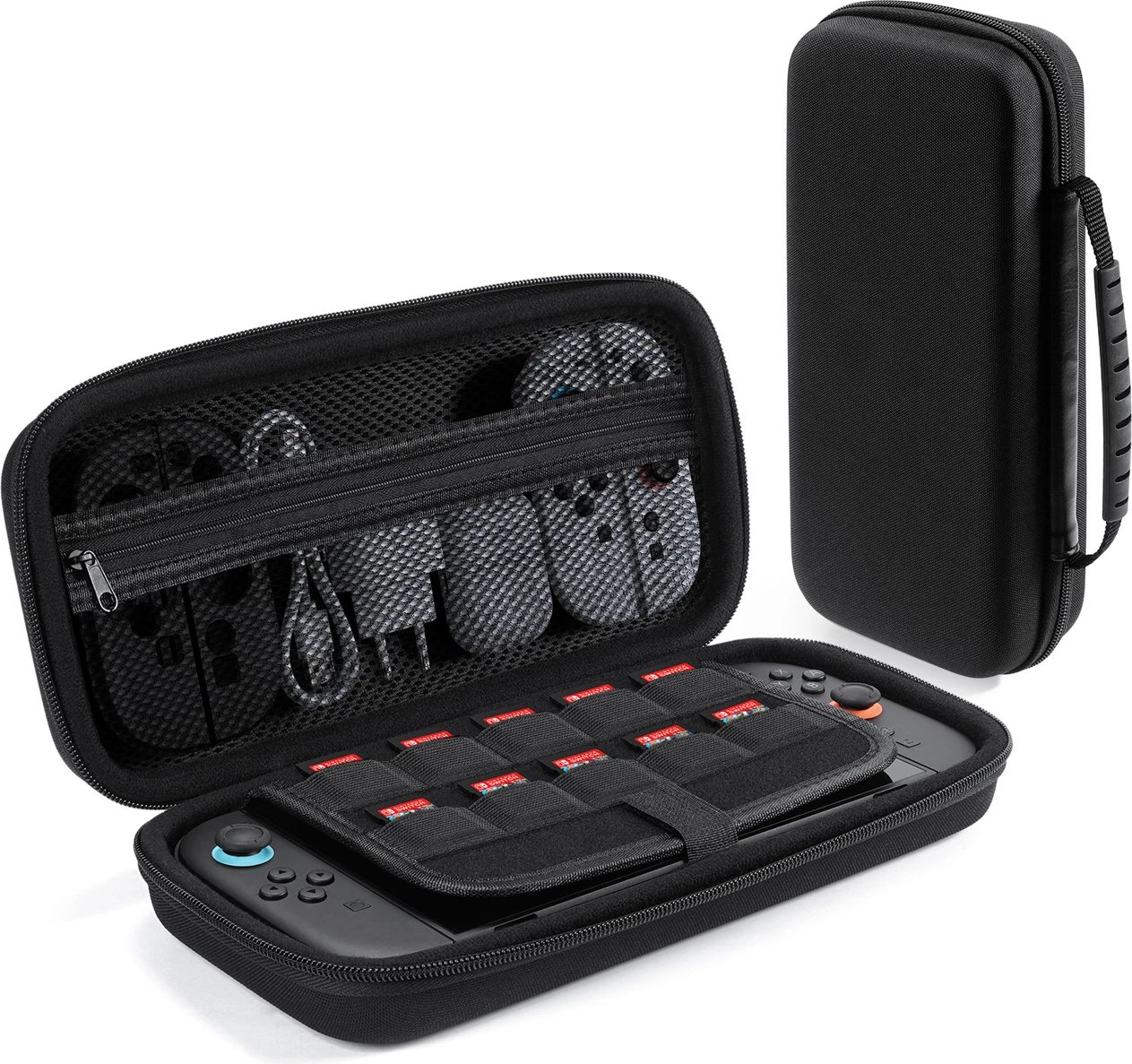 Mbështjellës Dux Ducis për Nintendo Switch 2, me dorezë dhe ndarje për lojëra, zi