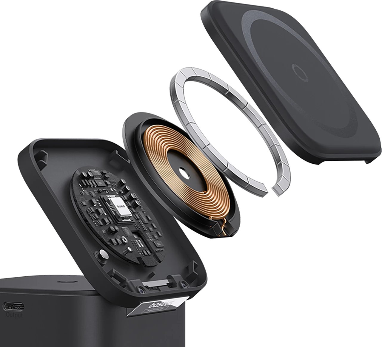 Karikues wireless 3-në-1 Baseus MagPro, 25W, MagSafe, për telefon, kufje e smartwatch, i zi