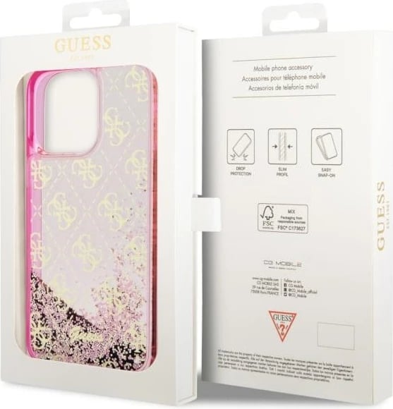 Mbështjellës Guess Liquid Glitter 4G për iPhone 14 Pro Max 6.7", Rozë Mbështjellës Guess Liquid Glitter 4G për iPhone 14 Pro Max 6.7", Rozë