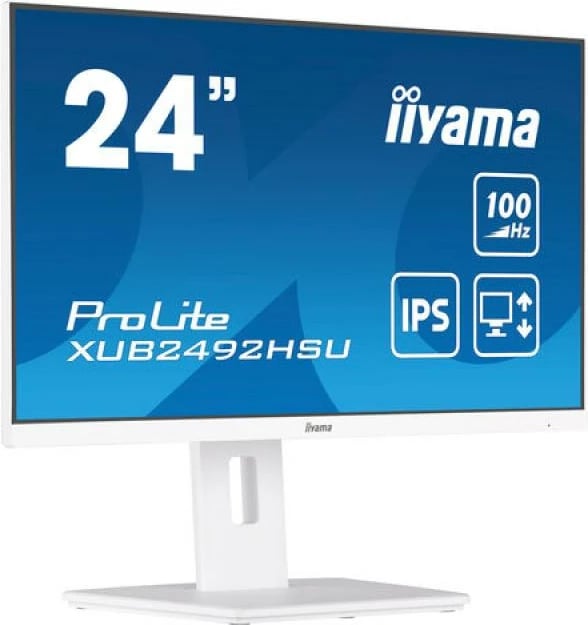 Monitor iiyama ProLite XUB2492HSU-W6 24", IPS, 100Hz, AdaptiveSync, altoparlantë, HDMI/DisplayPort, USB 3.2, qëndrim i rregullueshëm 150mm, i bardhë