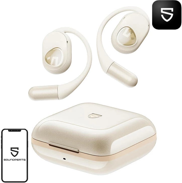 Kufje TWS Soundpeats GoFree2+, Bluetooth 5.3, IPX5, 16.2mm, e bardhë/bezhë