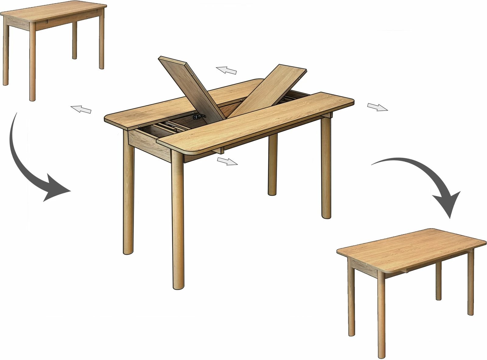 Tavolinë me karrige, zgjatshme, 5 pjesë, ngjyrë lisi dhe kaltër e errët, Vina Mini 02 1048