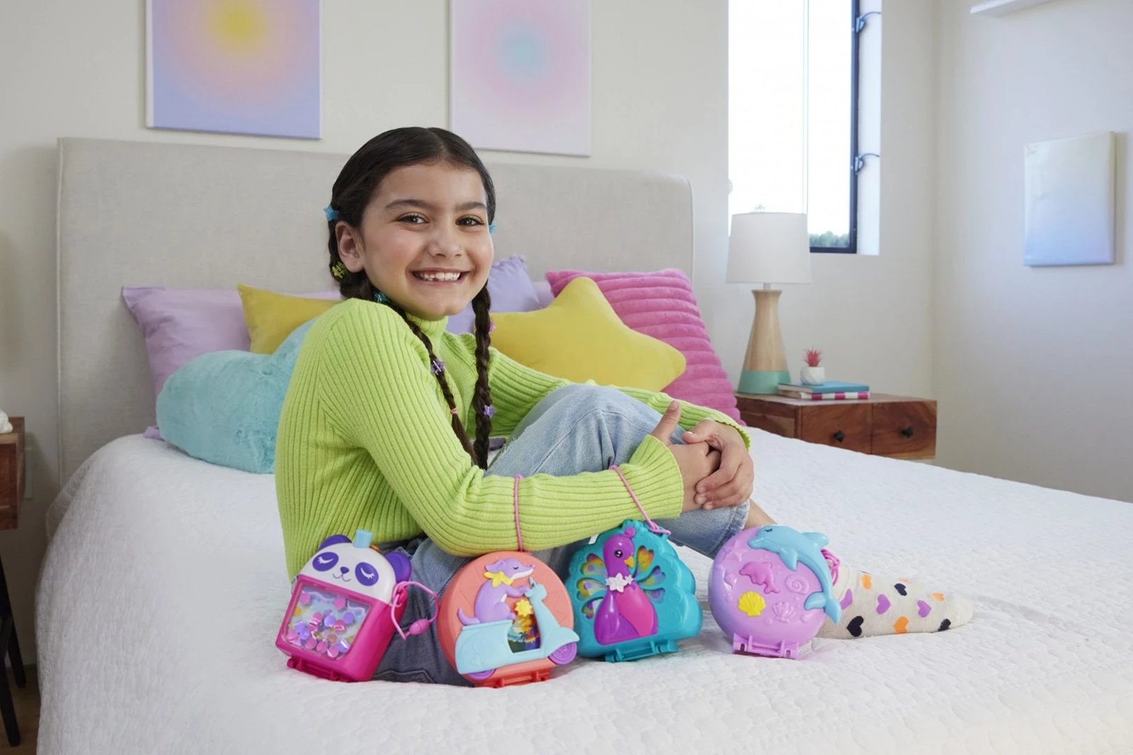 Set lodrash Polly Pocket Adventure Moped Compact me 2 kukulla të vogla dhe kafshë lodër, shumëngjyrëshe