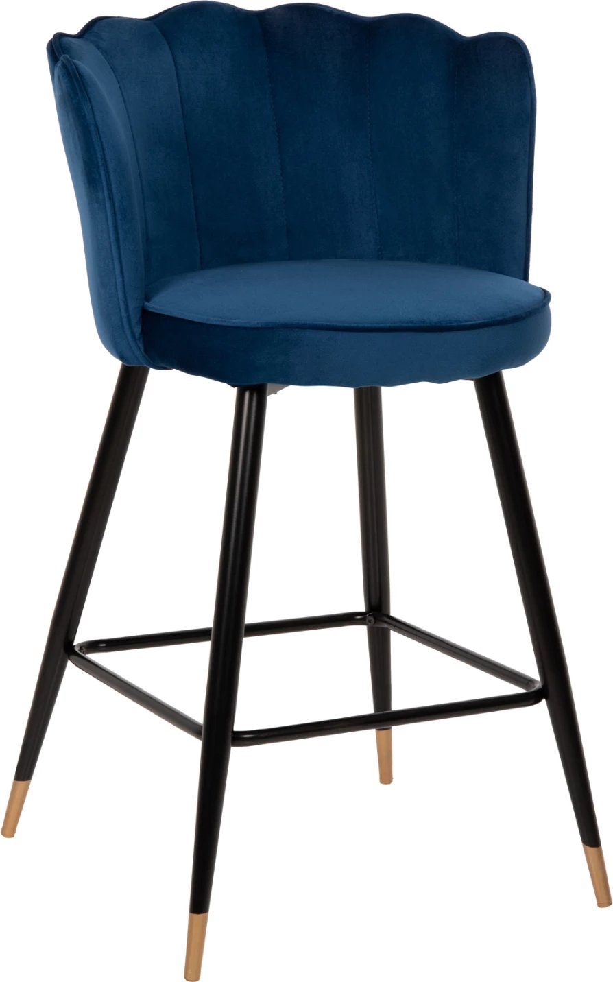 Karrige për bar VESNA, kadife blu, kornizë metalike e zezë, 50x50x90H cm., set prej 2 copë