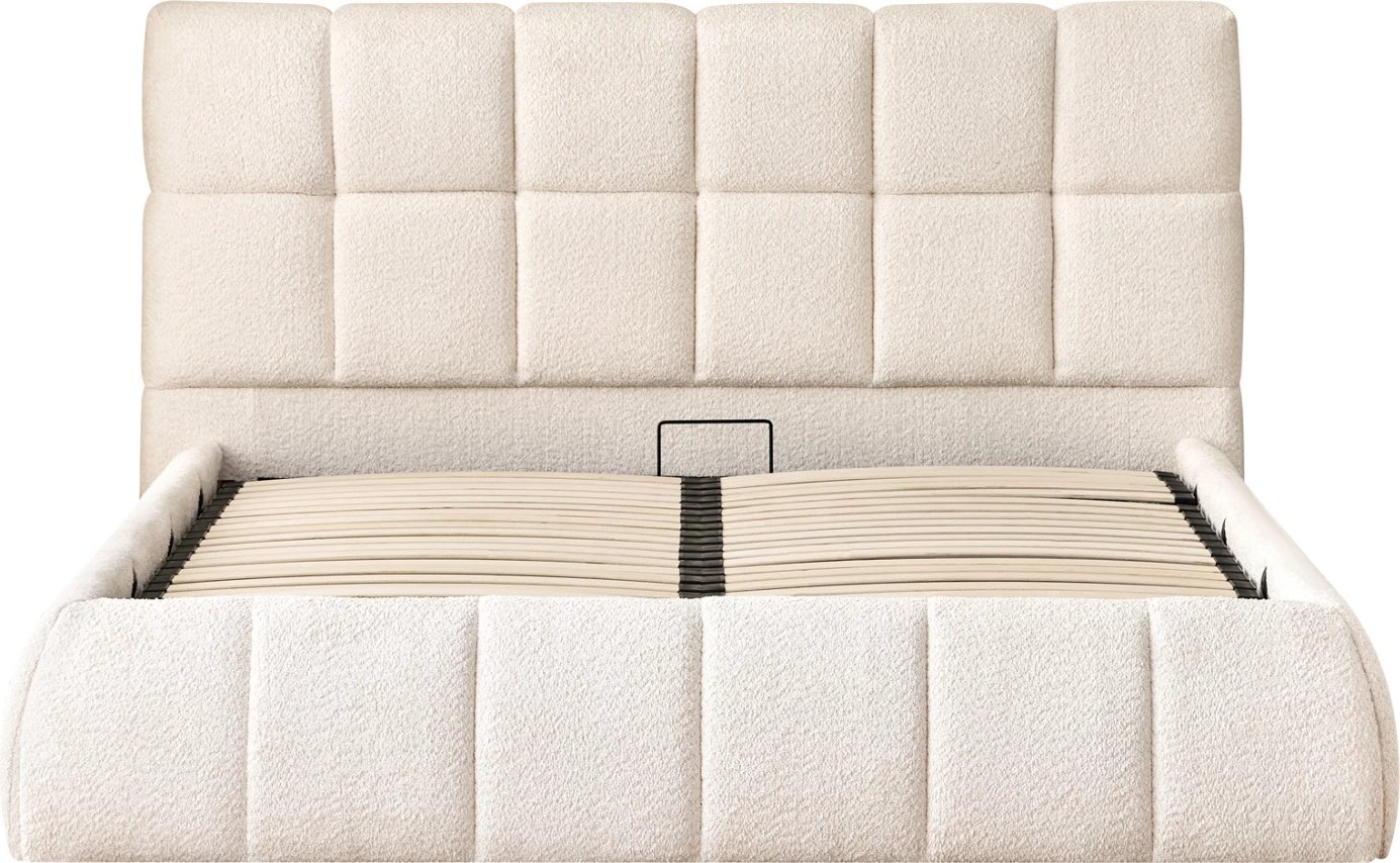 Krevat dopio EDDY, boucle bezhë, me hapësirë për depo, FH731.03, për dyshek 160x200cm