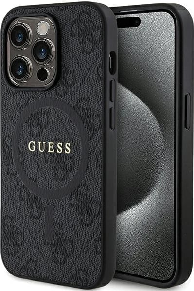 Mbështjellës Guess 4G Collection Leather Metal Logo MagSafe për iPhone 14 Pro Max, e zezë