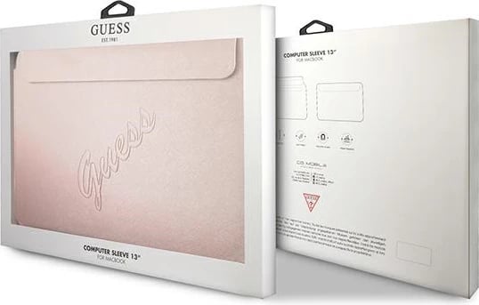 Mbështjellës Guess Saffiano Script për laptop 13", rozë