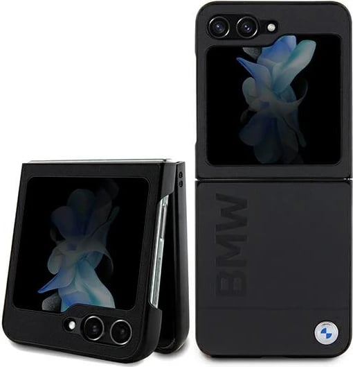 Mbështjellës BMW Leather Hot Stamp për Samsung Galaxy Z Flip 5, i zi