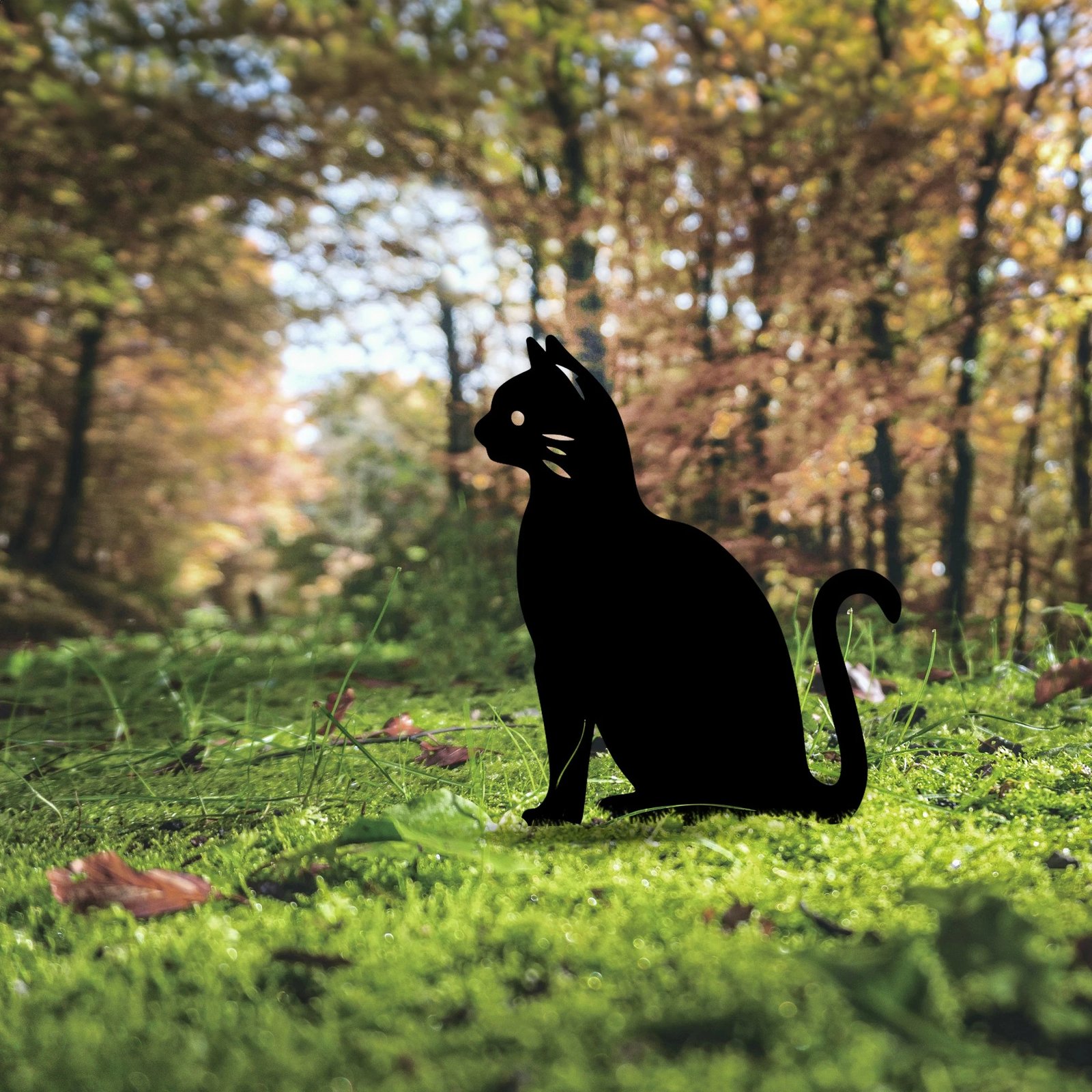 Dekor kopshti, formë mace, metal i zi, Aberto Design, Cat 02, 38x20cm