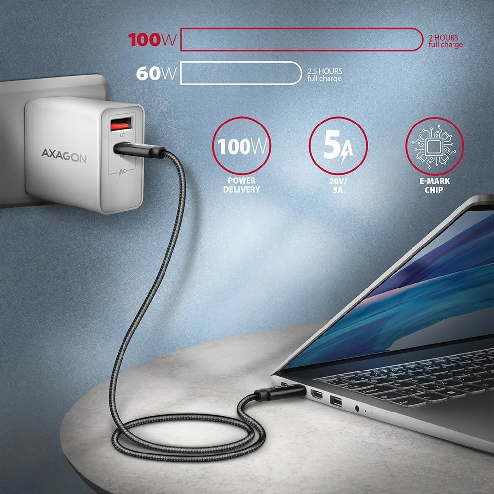 Kabllo USB-C AXAGON BUCM432-CM10AB, USB4 Gen 3x2, 1m, 100W, 8K, e zezë