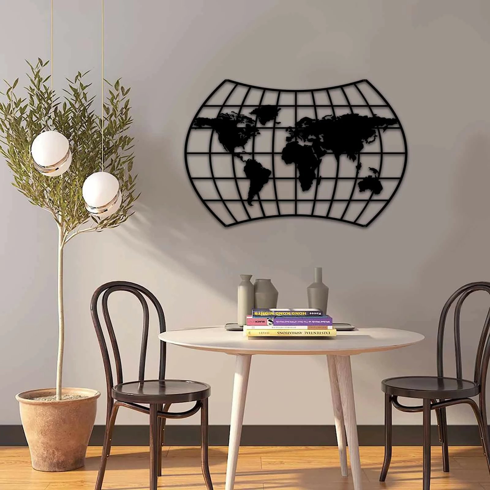 Aksesor dekorativ metalik për mur Wallity, MT - 019, ngjyrë e zezë, 74x49cm