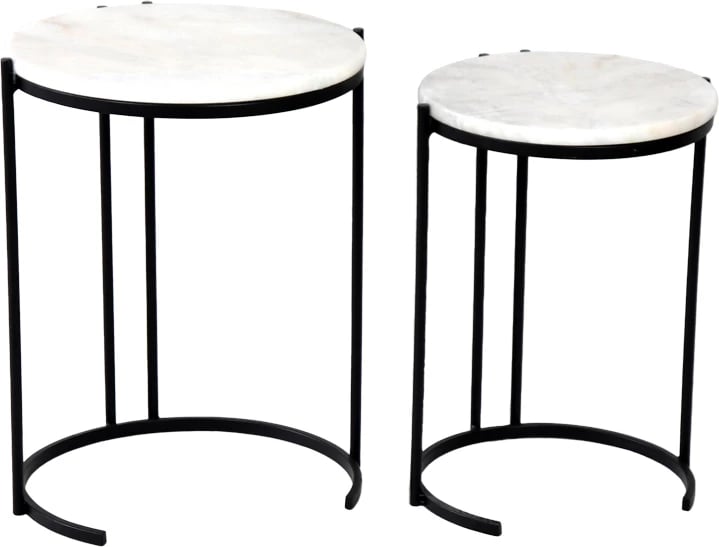 Set tavolina anësore për dhomë ndeje, Luxere Inart, metal i zi, mermer i bardhë