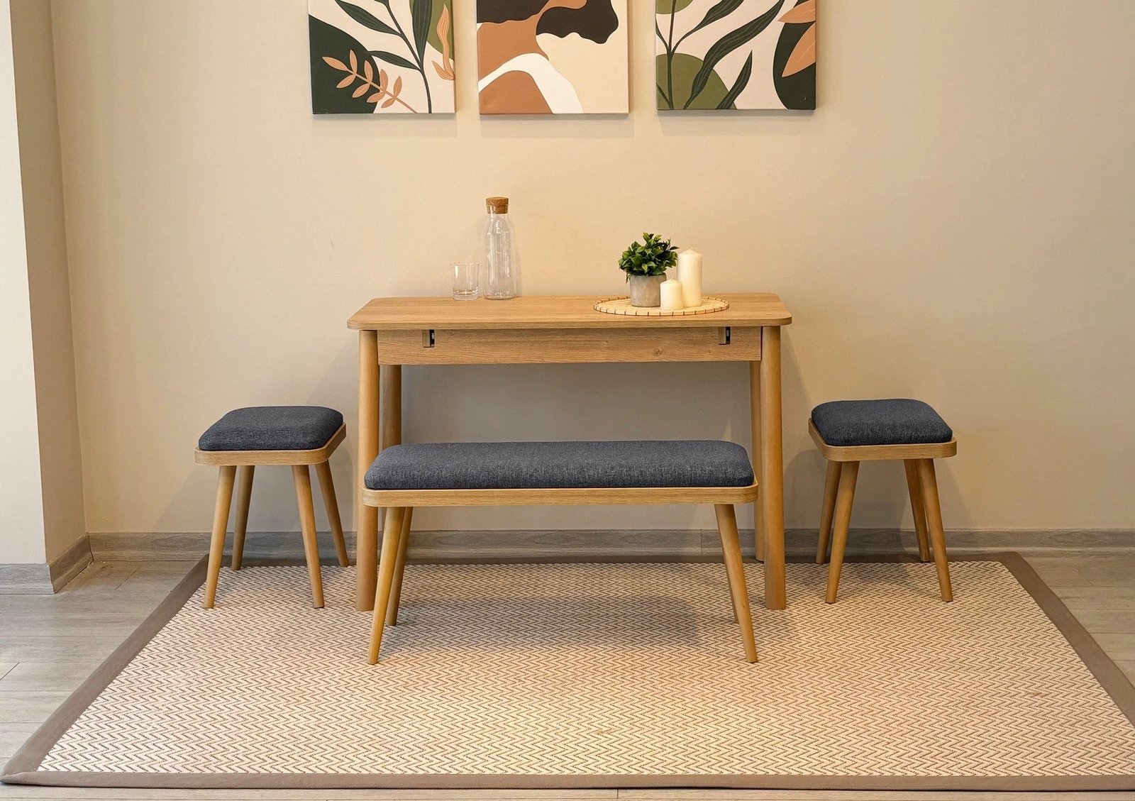 Set tavoline me karrige për ngrënie, zgjatues, 4 pjesë, Skye Decor, Vina Mini 04 1053, ngjyrë lis, antracit