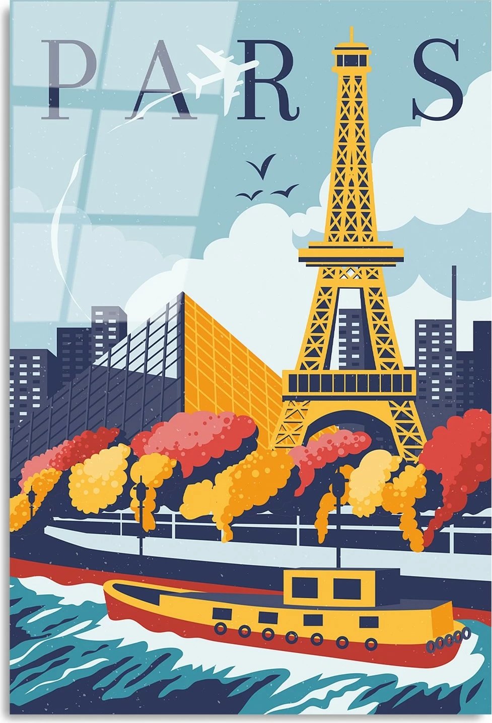 Pikturë dekorative prej xhami të temperuar, shumëngjyrëshe, PARIS, UV-1019, 30x45cm