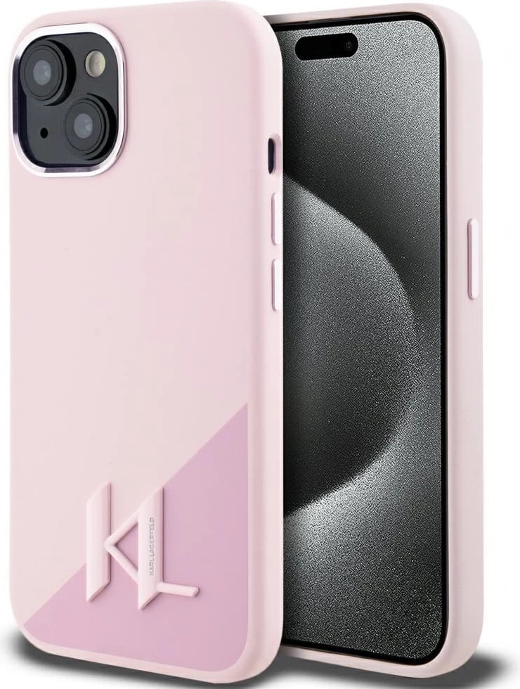 Mbështjellës Karl Lagerfeld Silicone Shadow Metal Initial MagSafe për iPhone 15, Rozë