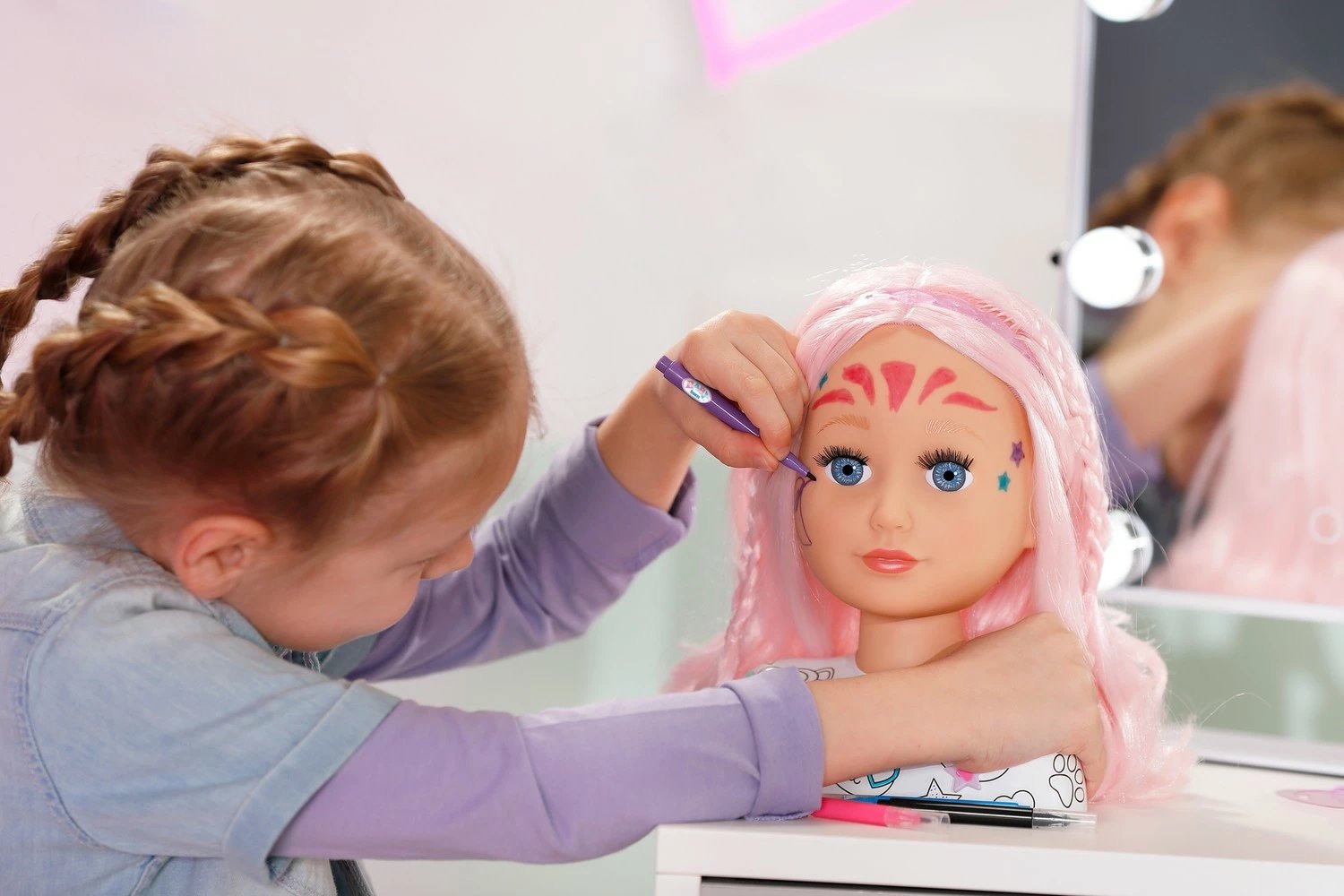 Kokë stilimi kukulle, Baby Born Little Sister 836033-116724, 22 cm, me set aksesorësh, flokë rozë