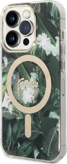 Set mbështjellës Guess Jungle Collection me karikues wireless MagSafe për iPhone 14 Pro 6.1", Gjelbër
