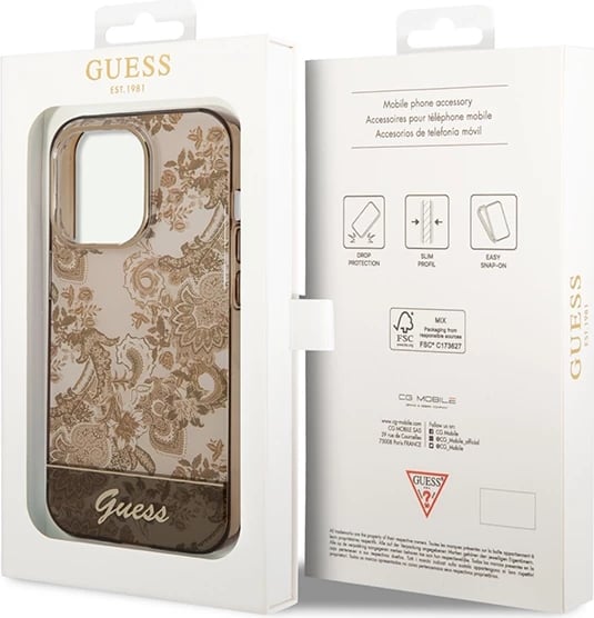 Mbështjellës Guess GUHCP14XHGPLHC për iPhone 14 Pro Max 6.7", Porcelain Collection, okër Mbështjellës Guess GUHCP14XHGPLHC për iPhone 14 Pro Max 6.7", Porcelain Collection, okër