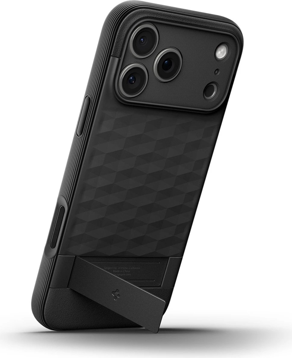 Mbështjellës, Spigen, Parallax "S" MagSafe për iPhone 17 Pro Max, TPU, me stand të palosshëm, e zezë mat