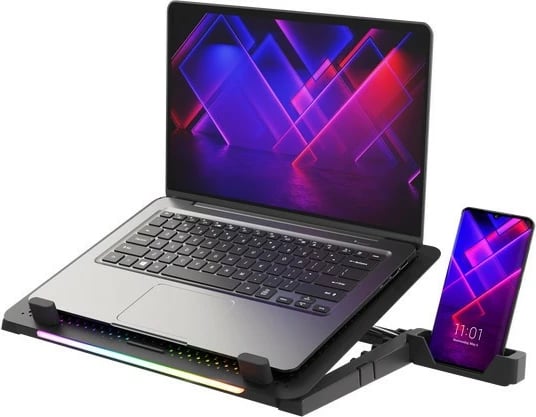 Qëndrim ftohës për laptop Natec Genesis Oxid 450 RGB, 15.6", 5 ventilatorë, USB HUB, i zi