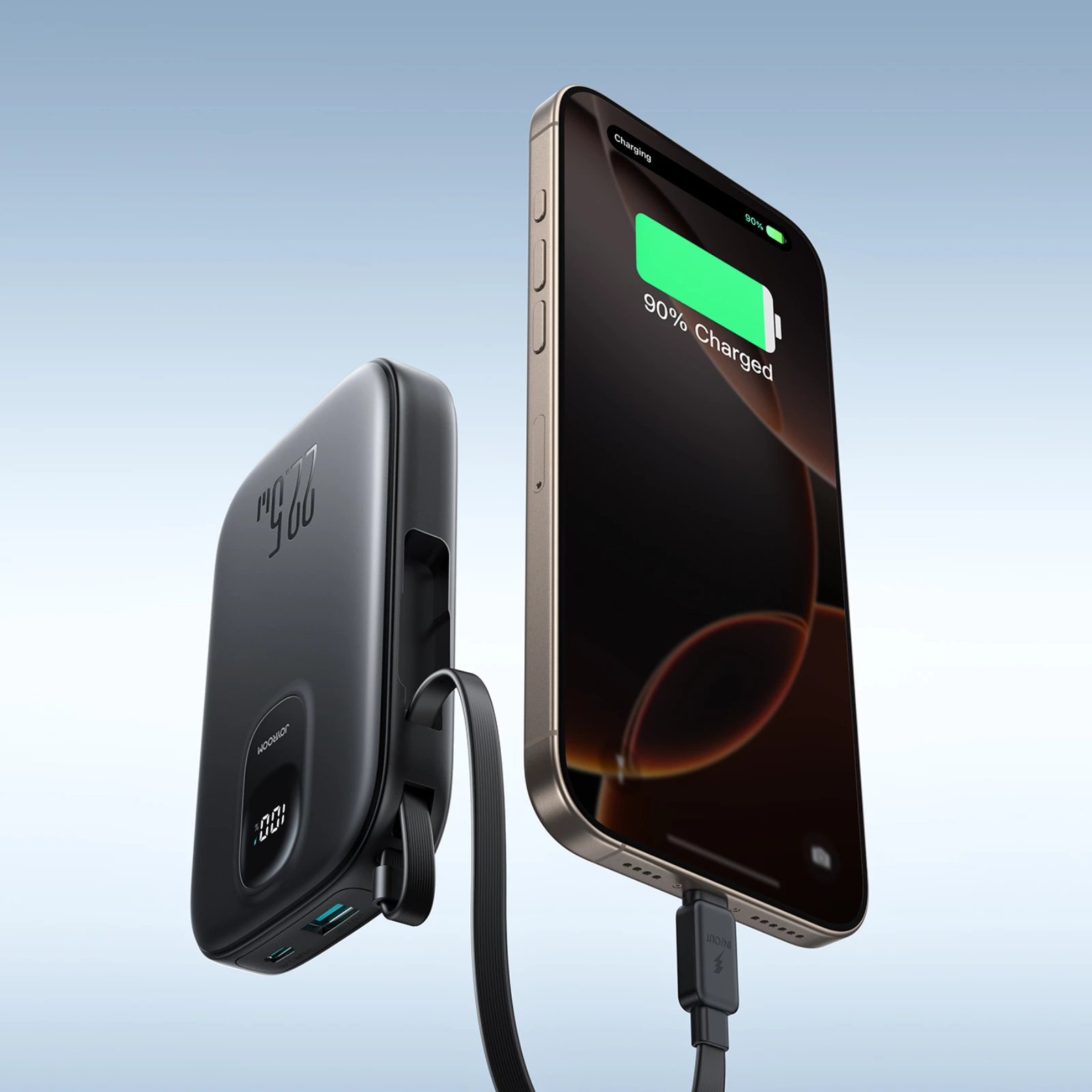 Powerbank Joyroom JR-PBF17 10000mAh 22.5W me kabllo USB-C të integruar + kabllo USB-C 25cm, e zezë