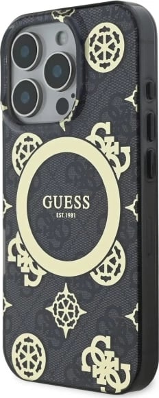 Mbështjellës Guess IML Peony On 4G Background MagSafe për iPhone 16 Pro, zi