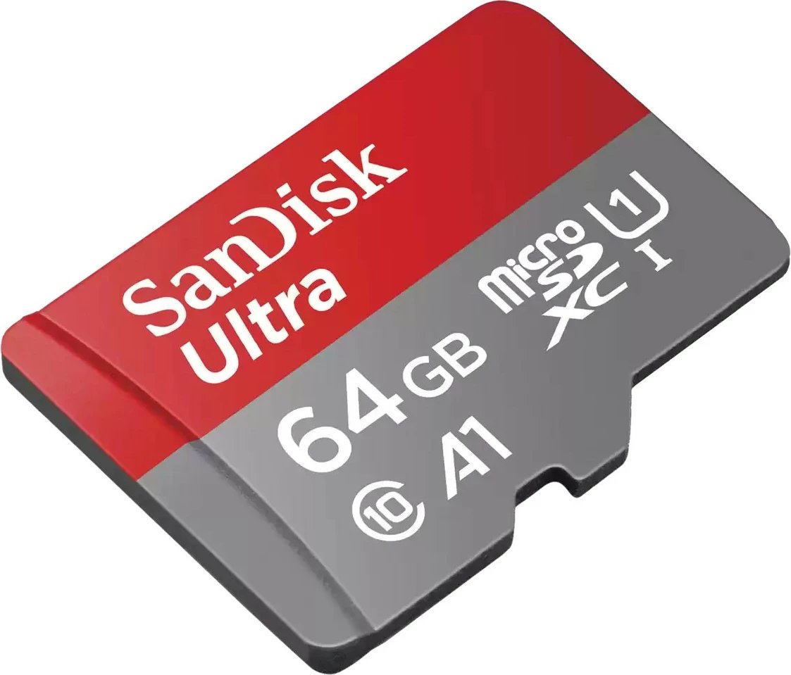 MicroSDXC Sandisk Ultra 64GB 140MB/s me adapter, gri/kuqe