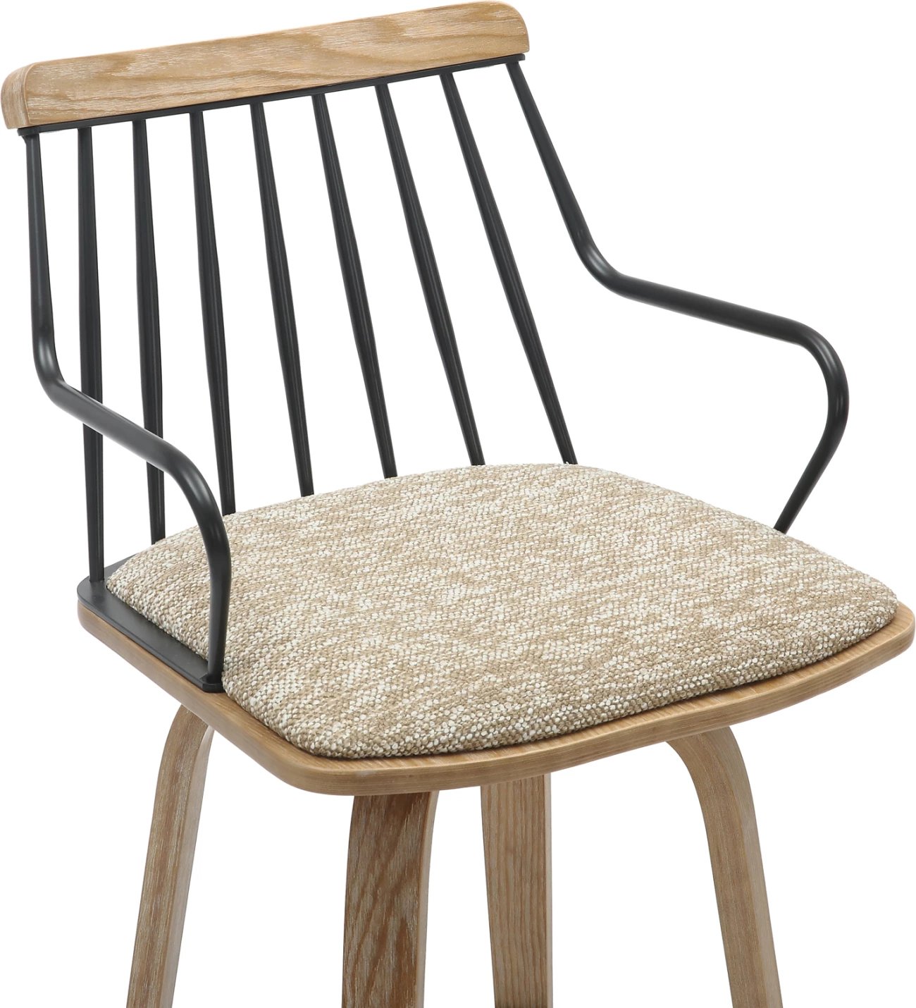 Karrige për bar JUDI FH9985.01, dru i përpunuar ngjyrë e bardhë e zbehtë-metal i zi-pëlhurë bezhë, 48x52x92H cm