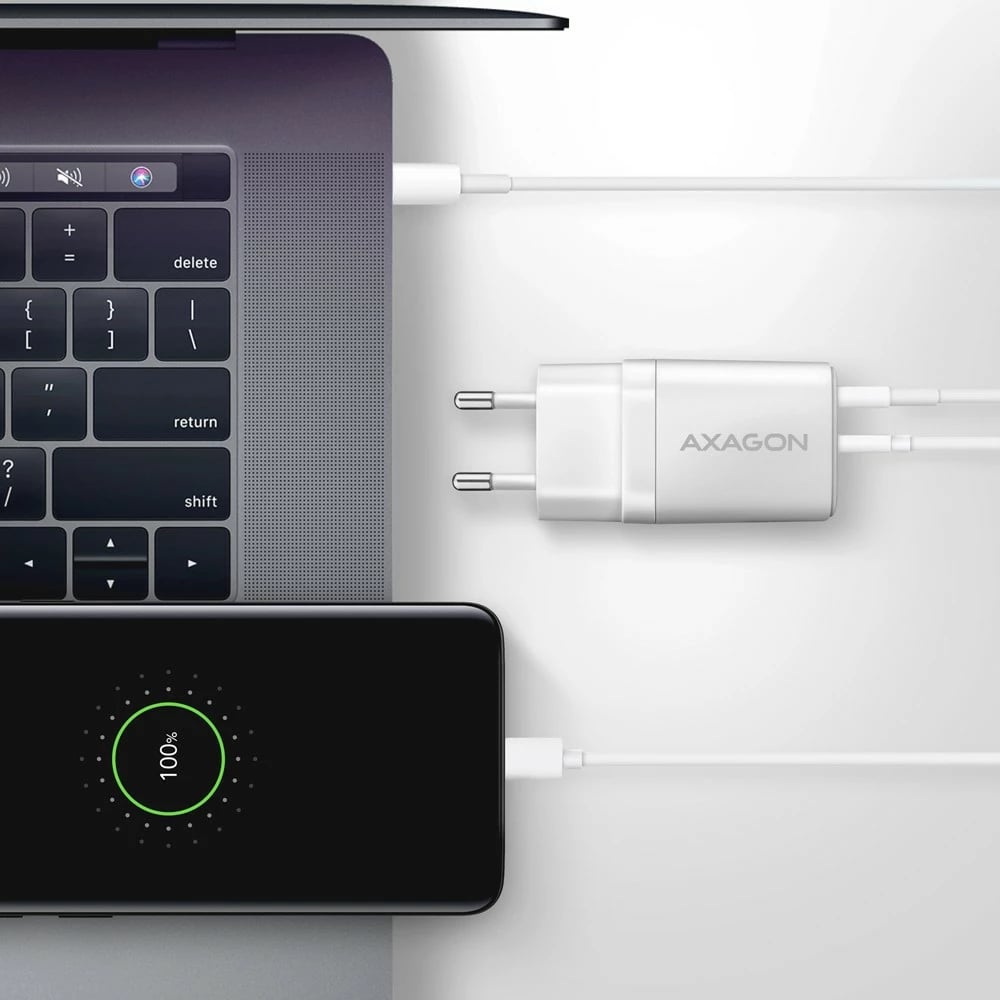 Mbushës muri AXAGON ACU-PQ30W, 30W, 2 porta USB-A & USB-C, i bardhë