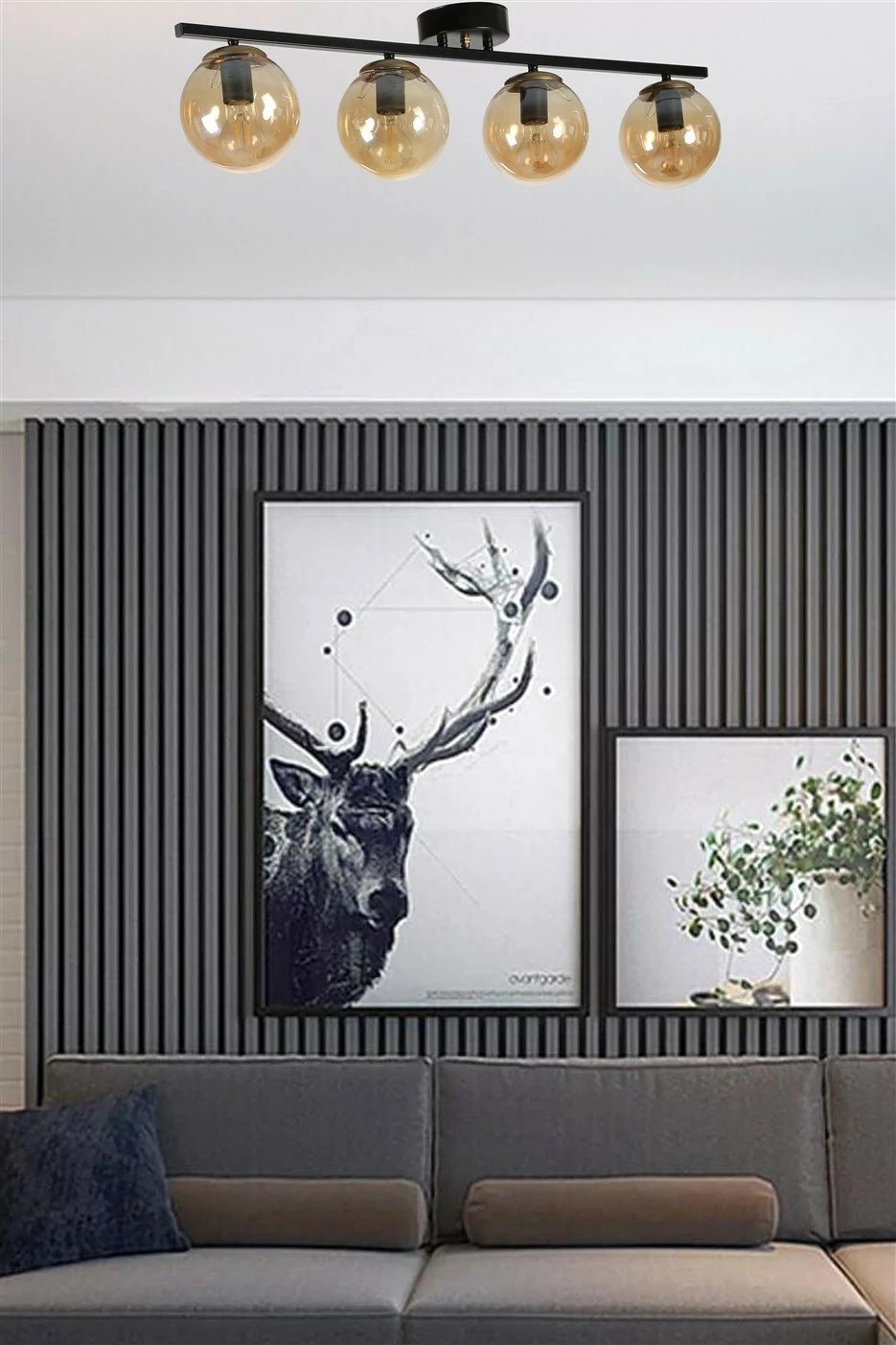 Llambë tavani Opviq Yeni Can, 4 drita, ngjyrë e zezë dhe qelq bal