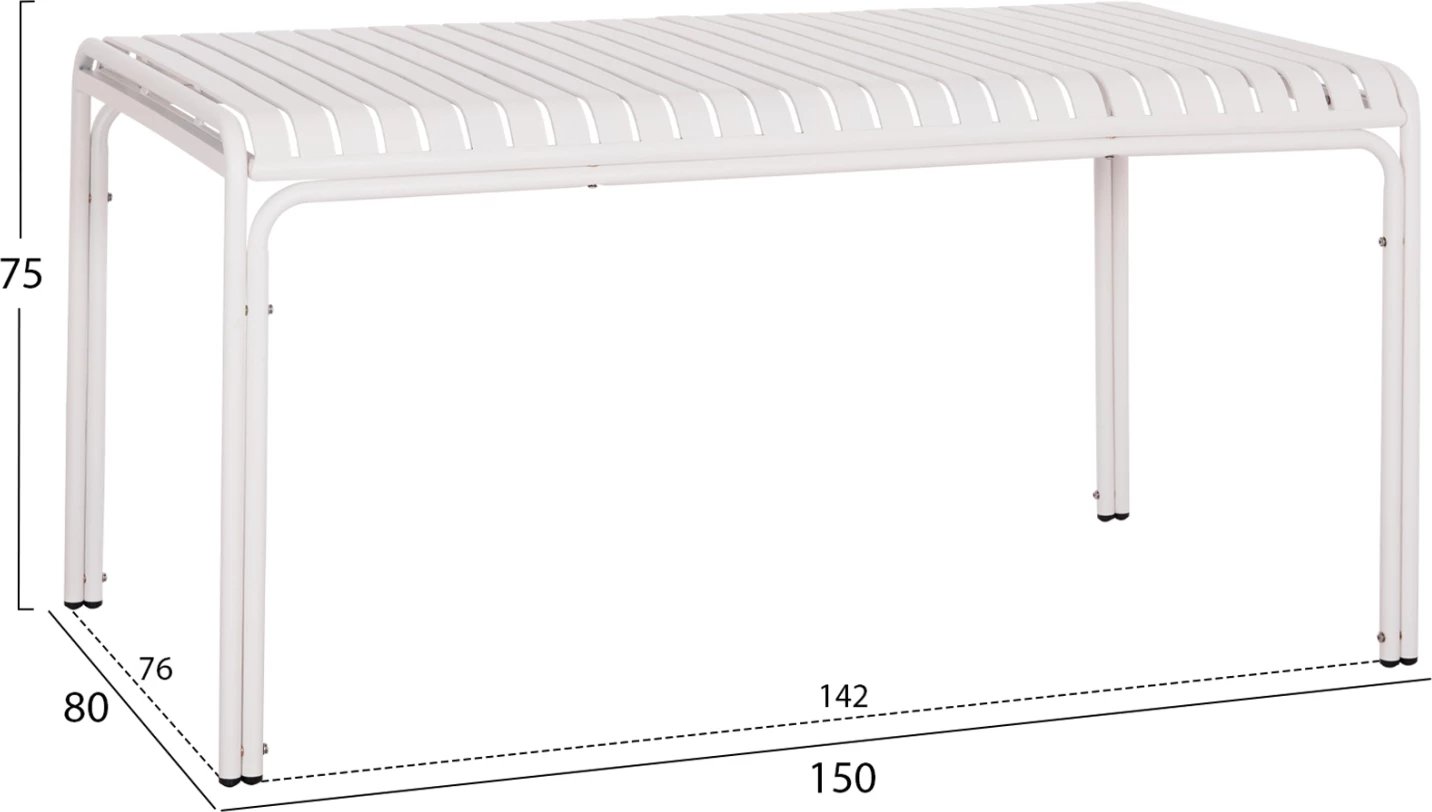 Tavolinë alumini për jashtë, ngjyrë e bardhë, RACHEL FH6339.02, 150x80x75cm