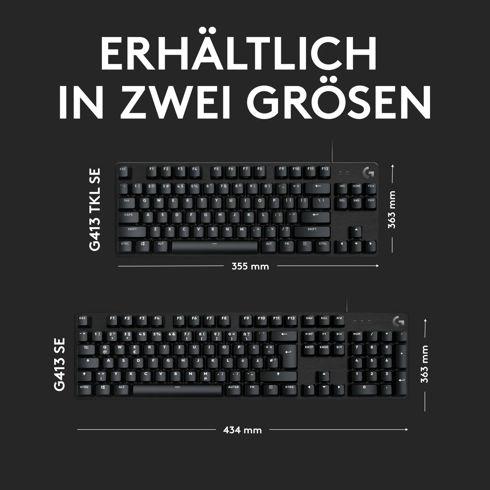 Tastierë mekanike Logitech G413 SE, full-size, ndriçim LED i bardhë, QWERTZ, e zezë