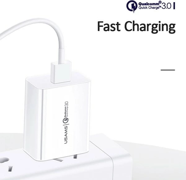 Karikues rrjeti USAMS T22, 18W, QC 3.0, me kabllo USB-C 100cm, Bardhë