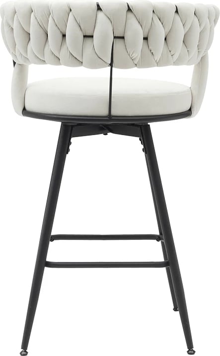 Karrige për bar Erosa, kadife bezhë, këmbë metali të zeza, 58x55x90cm