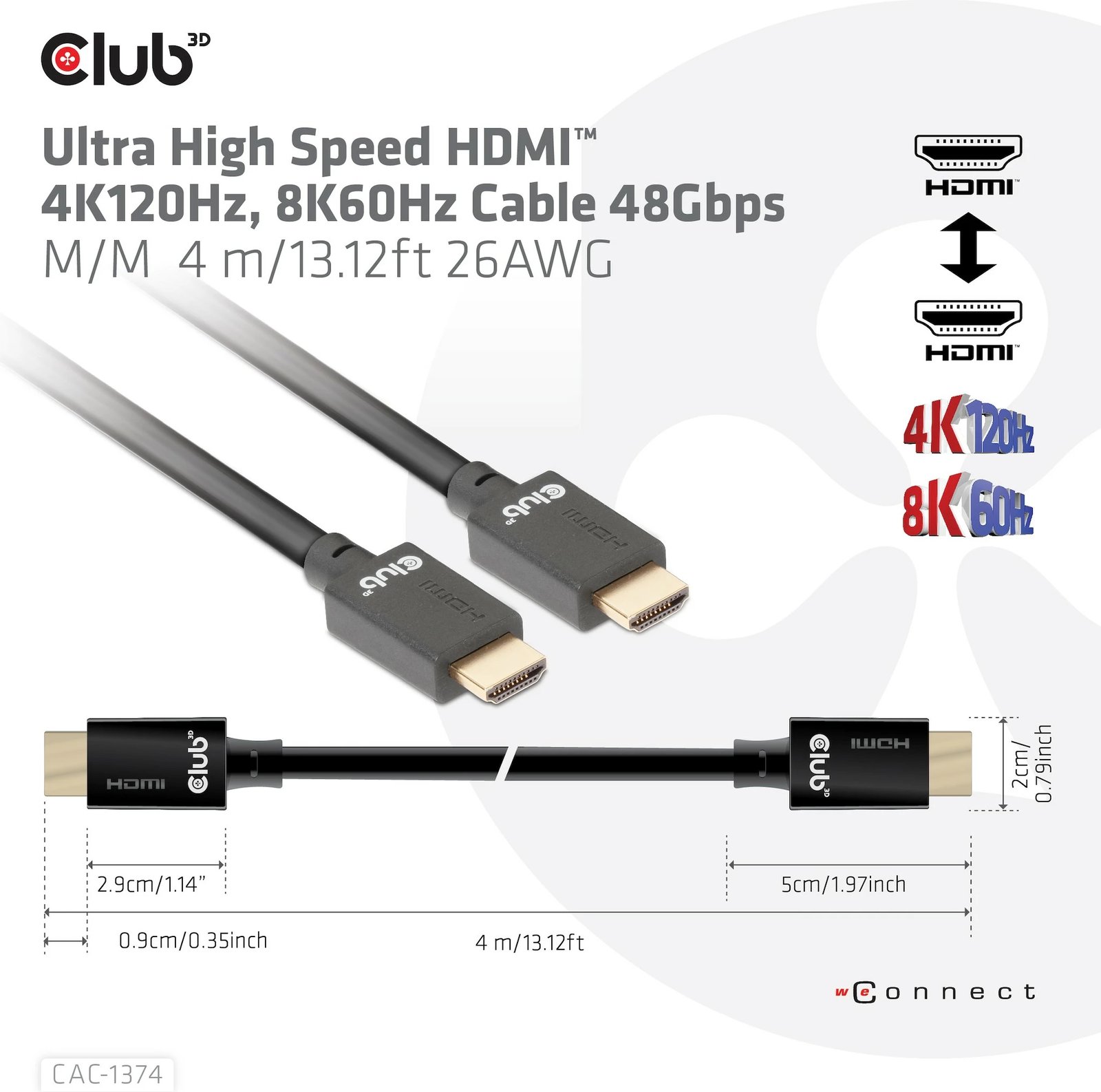 Kabllo HDMI Club3D Ultra High Speed 2.1, 4m, e zezë