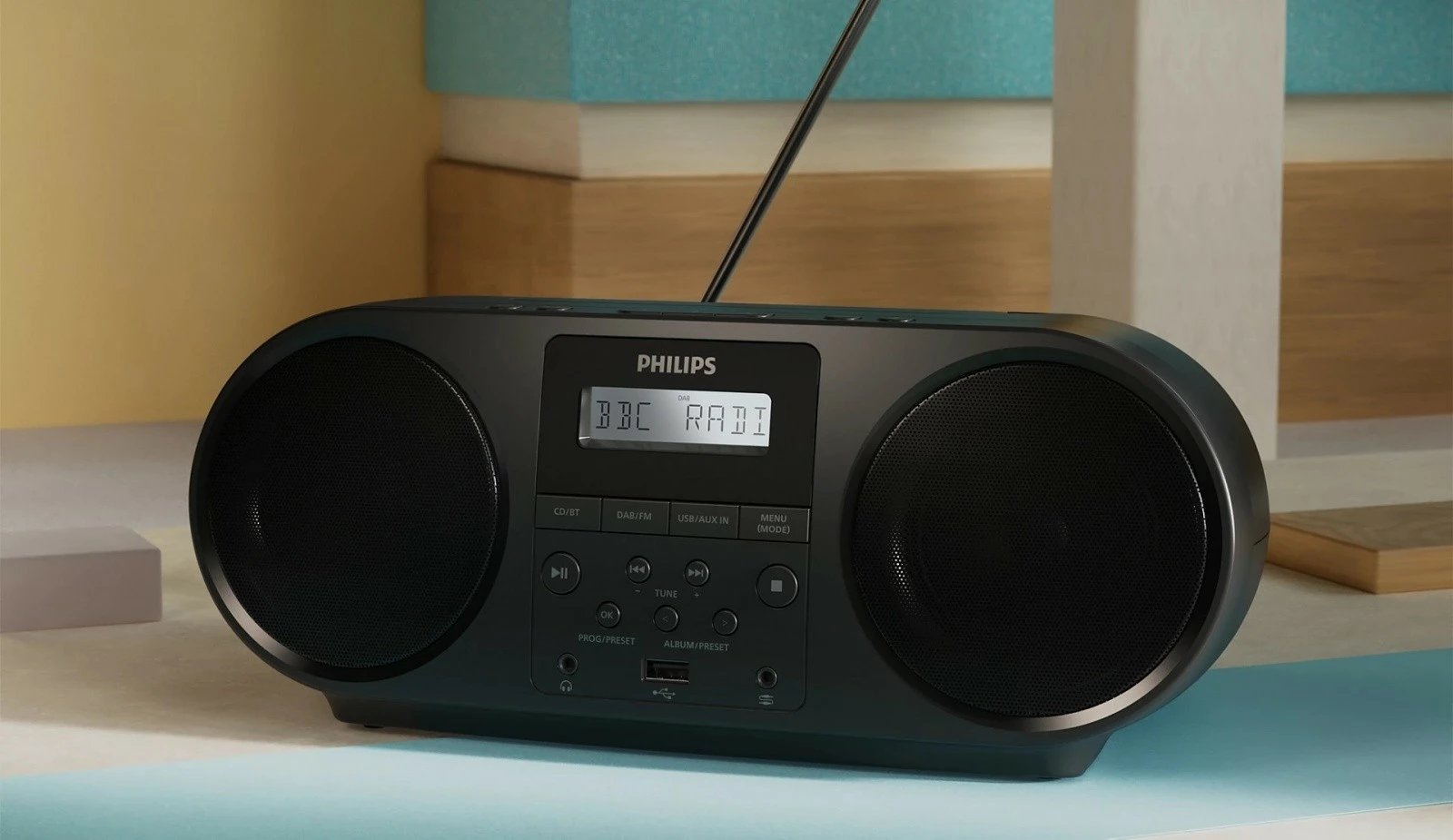 Boombox radio CD, Philips, TAZ6000/10, DAB+/FM, Bluetooth 5.4, USB/AUX, CD/MP3, 4 W, i lëvizshëm, e zezë