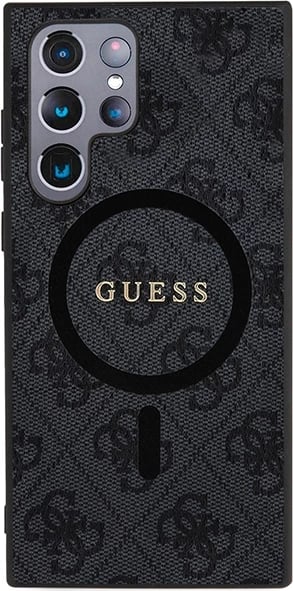 Mbështjellës Guess 4G Collection Leather Metal Logo MagSafe për Samsung Galaxy S24 Ultra, i zi