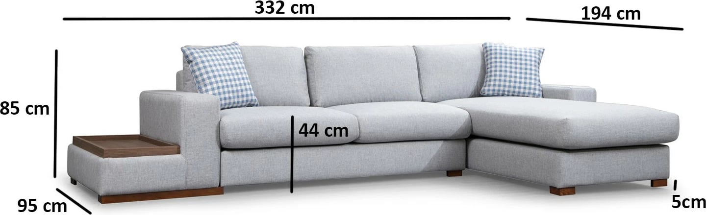 Këndare Loop 15, ngjyrë gri e çelët, me tavolinë anësore