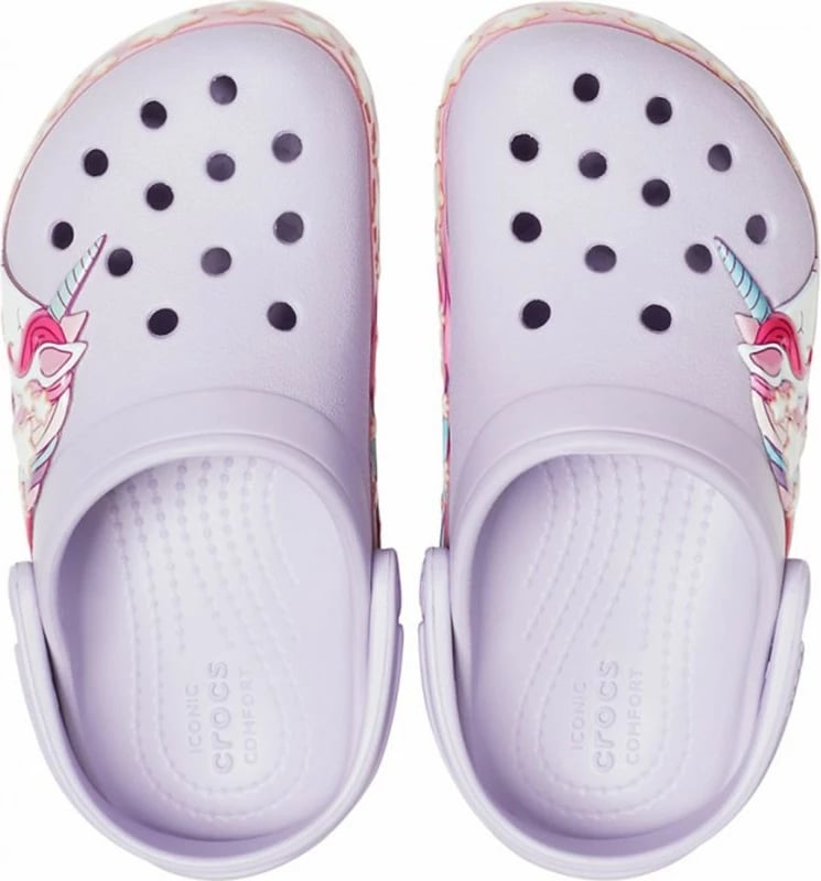 Sandale për fëmijë Crocs, me temë Unicorn, vjollcë