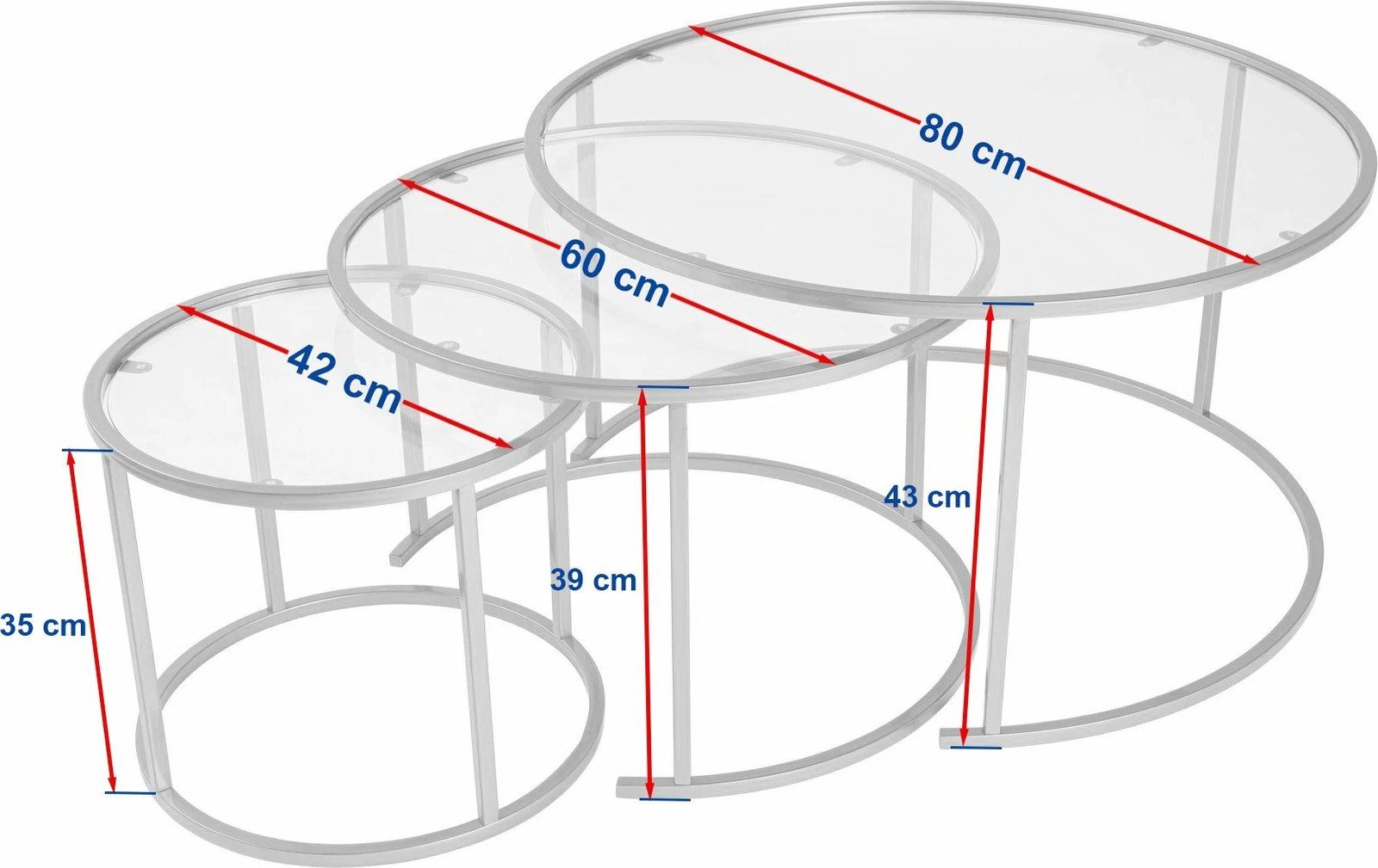 Set tavolinash kafe Nordure, Aurum - 80, 60, 42 - ngjyrë ari, transparente