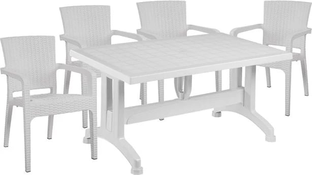 Set 5 pjesë Tavolinë & Karrige polipropileni rattan ngjyrë bardhë FH10576.04