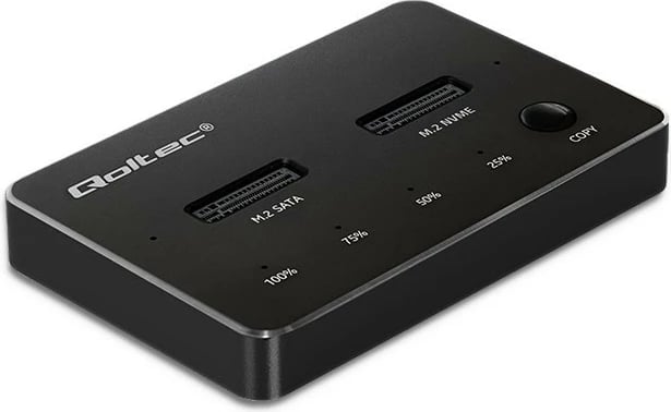 Stacion dokimi SSD M.2 Qoltec 52274, NVMe/SATA, USB-C, 2x2TB, i zi