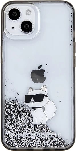 Mbështjellës Karl Lagerfeld Liquid Glitter Choupette për iPhone 15, Transparent, Silver